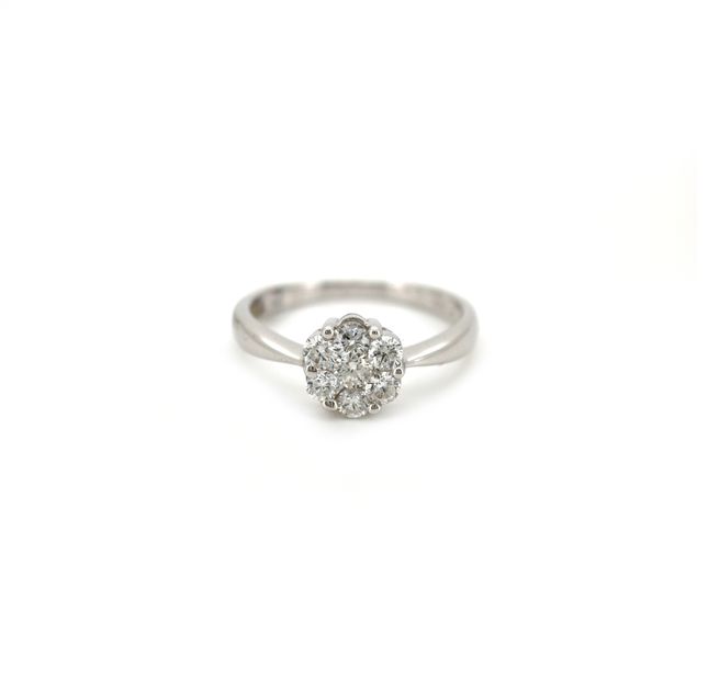 18K White Gold Ring Studded With Round Diamond with 0.1ct