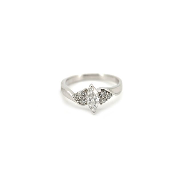 18K White Gold Ring Studded With Marquise Diamond with 0.48ct