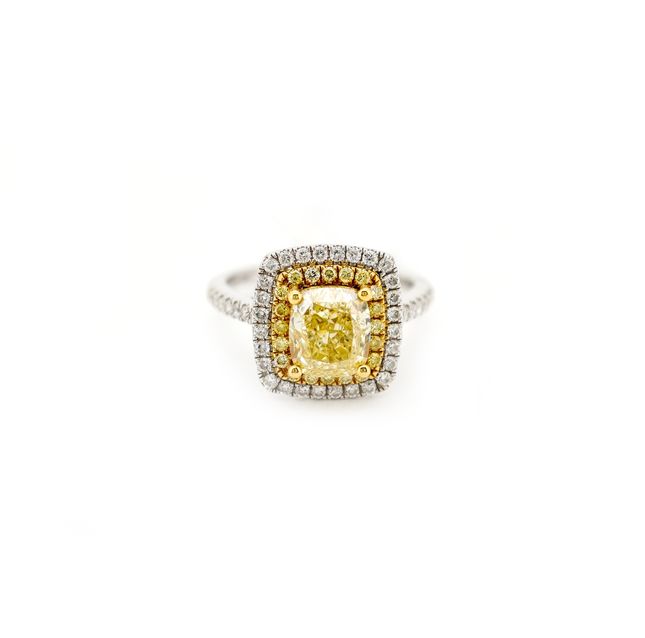 Sun Halo 18KT Two Tone Fancy Diamond Ring