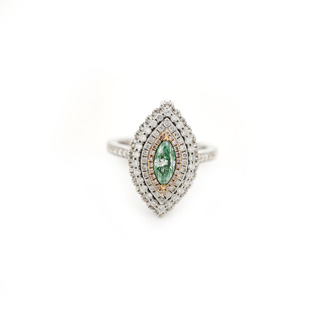 Light Green Marquise Ring 18K White & Rose Gold LR97