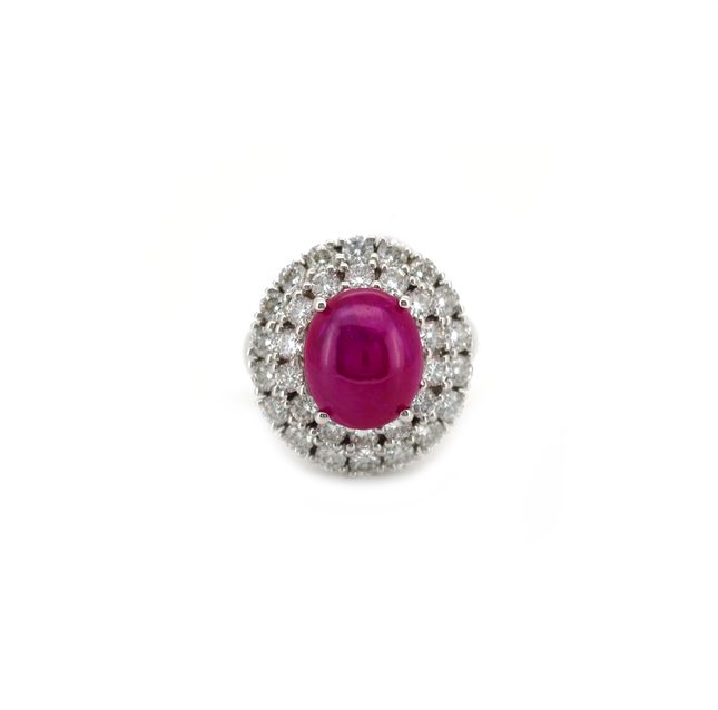 18K White Gold Ring Center Oval Ruby with 5.96ct