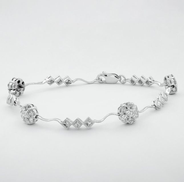 White Gold Diamond Flower Station Bracelet
