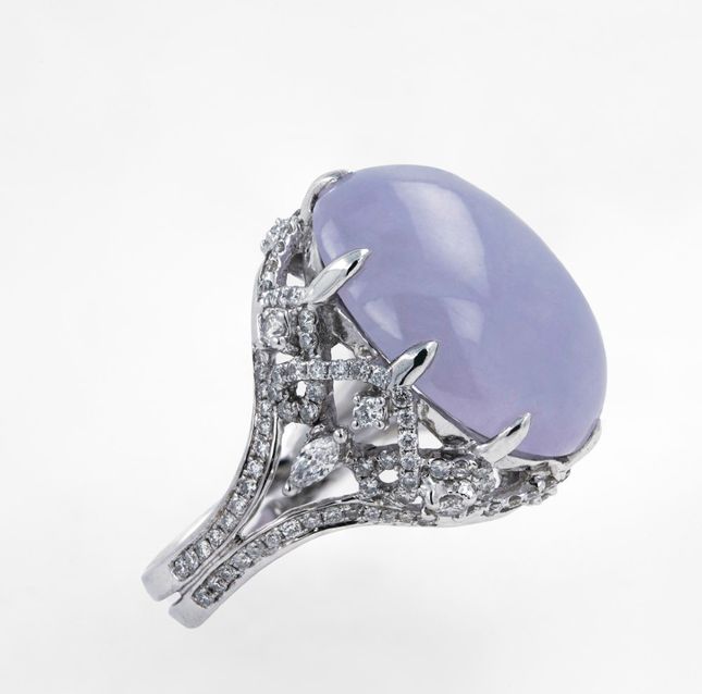 Jadeite Oval 46.23ct Ring in 18K White Gold