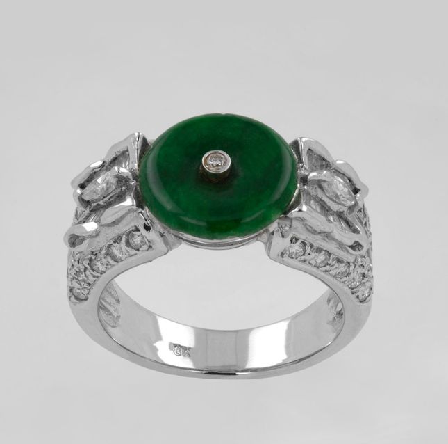 Jadeite 39.01ct Ring in 18K White and Yellow Gold