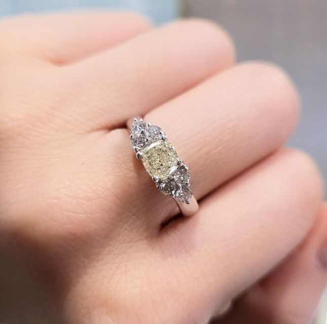White Gold Yellow Diamond Cluster Ring