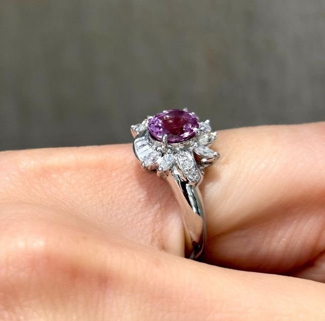Platinum Sapphire & Marquise Diamond Ring