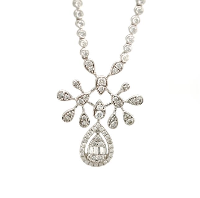 Delicate 18K White Gold Diamond Necklace, Artisanal Design
