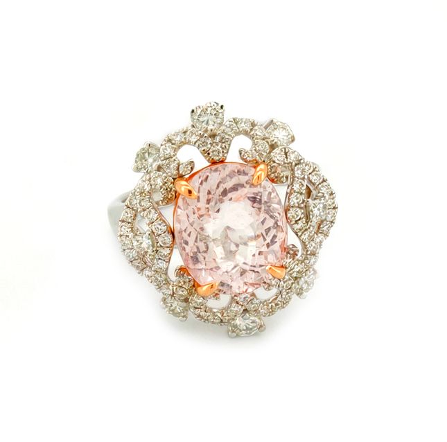 Two Tone Gold Oval Pink Stone Ring 4.28ct