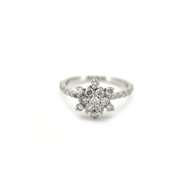 18K White Gold Ring Studded With Round Diamond