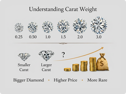 Diagram showing relationship between carat weight, rarity, and price