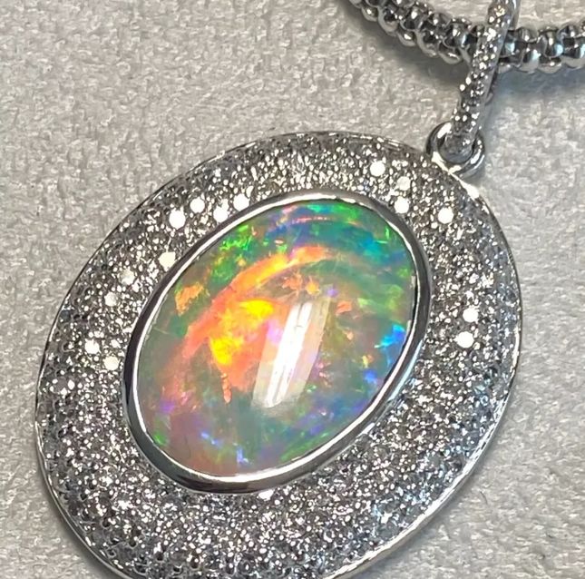 Crystal Opal Oval Pendant in 18K White Gold