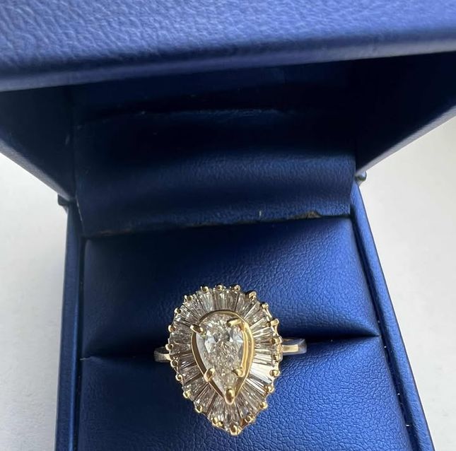 14K Yellow Gold Diamond Pear Ring