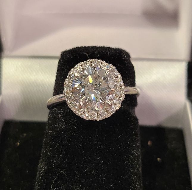 White Gold Round Diamond Halo Solitaire Ring | GEMGEM
