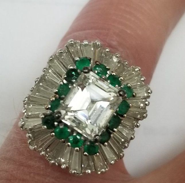 Platinum 9.21ct Diamond Emerald Ring