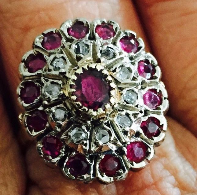 Antique Ruby and Diamond Cluster Ring
