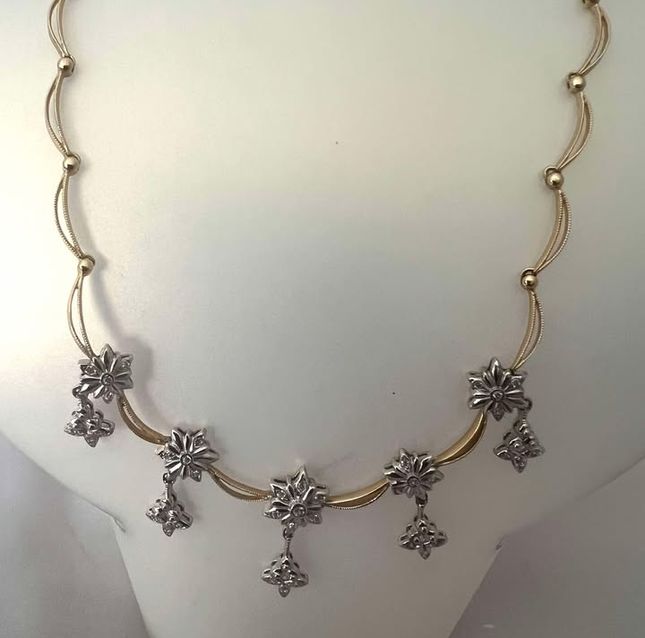 White Diamond Round Two Tone Gold Necklace