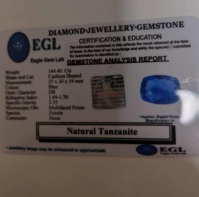 144ct Blue Cushion Tanzanite Stone