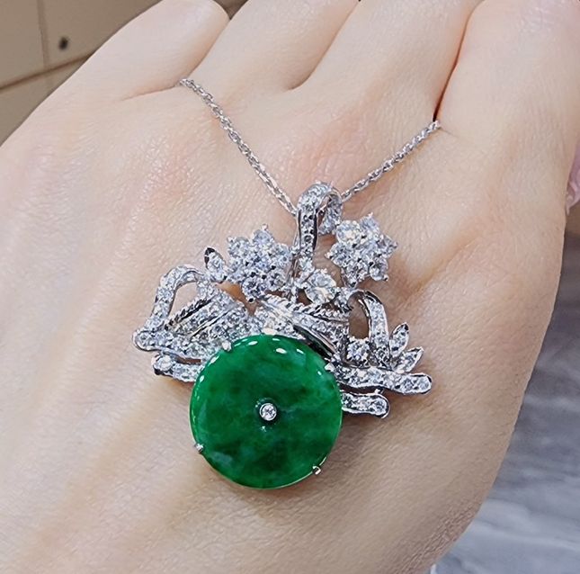 Collector Jadeite Brooch 56.63ct 18K White Gold