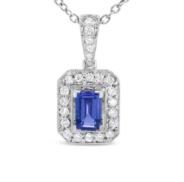 18K White Gold Tanzanite & Diamond Pendant