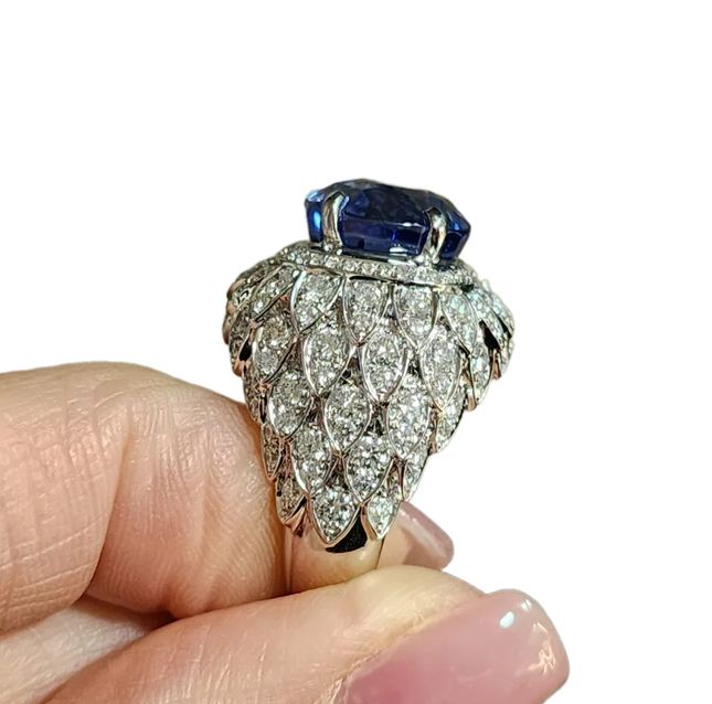 Certified Blue Oval Sapphire and Diamond Ring