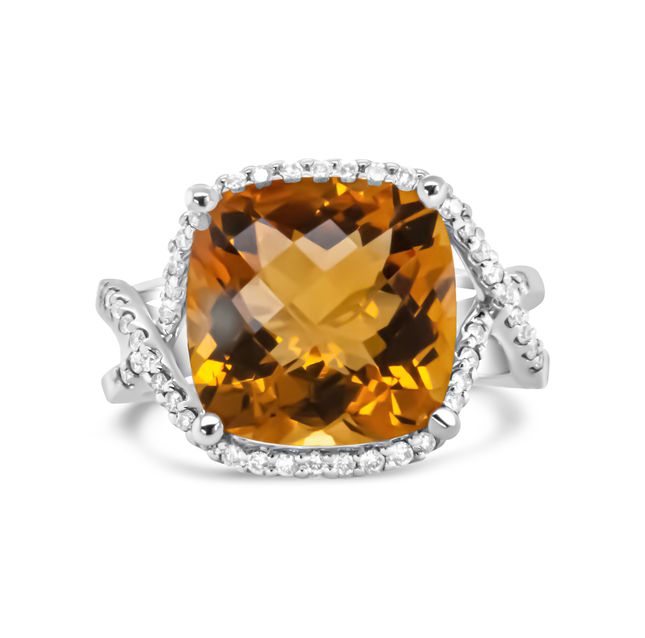 Diamond & Citrine 14K White Gold Ring