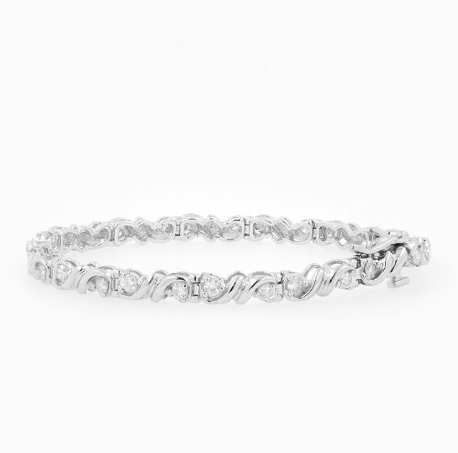 White Gold Diamond Criss-Cross Line Bracelet
