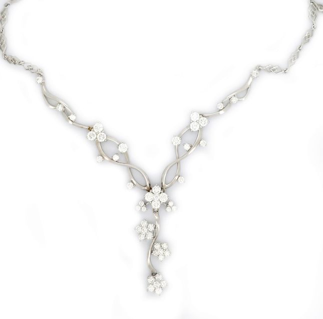 Round Studded 18K White Gold Necklace – NK1048