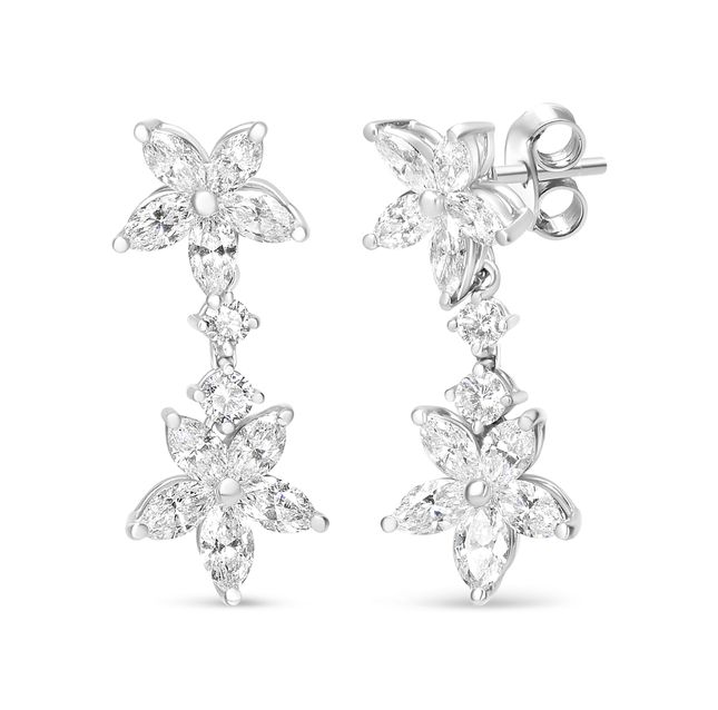 18K White Gold Marquise Diamond Drop Earrings