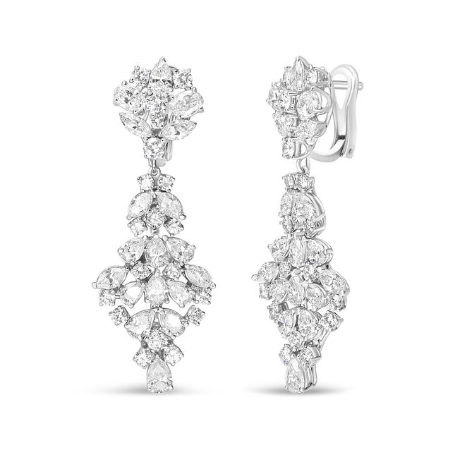 18K White Gold Diamond Cluster Clip-On Earrings