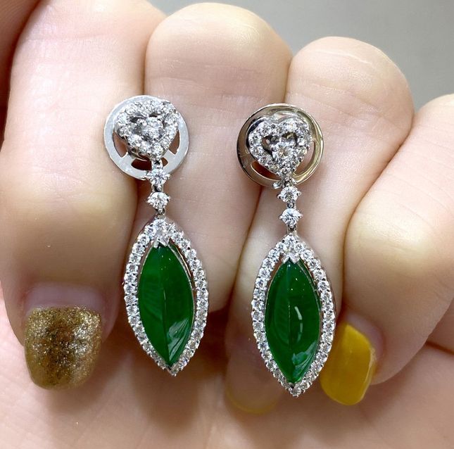12.89ct Marquise Jadeite Earrings in 18K Gold