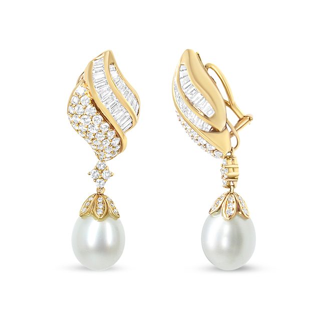 Diamond & Pearl Clip-On 18K Yellow Gold Earrings