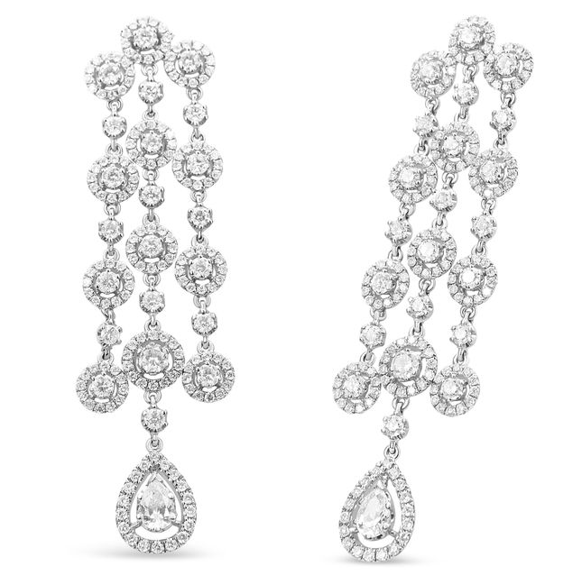 Diamond Teardrop Dangle 18K White Gold Earrings