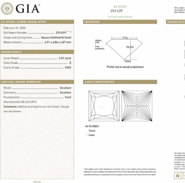 White Princess Cut Diamond 2.06ct