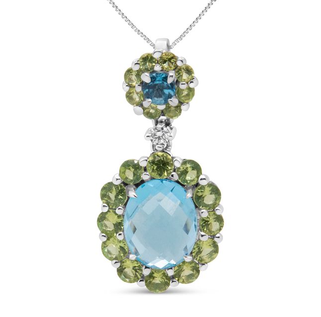 Blue Topaz & Peridot Diamond White Gold Pendant | GEMGEM