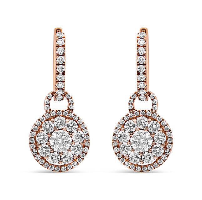 18K Rose Gold Diamond Composite Dangle Earrings