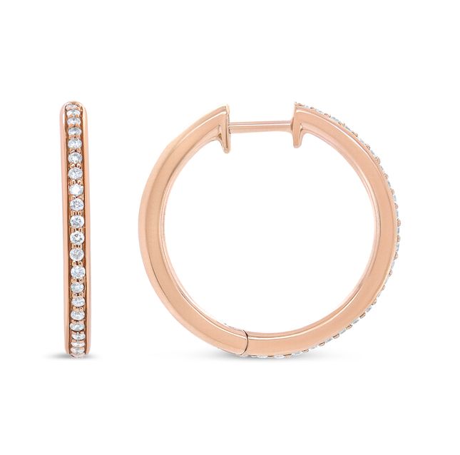 18K Rose Gold Diamond Hoop Earrings