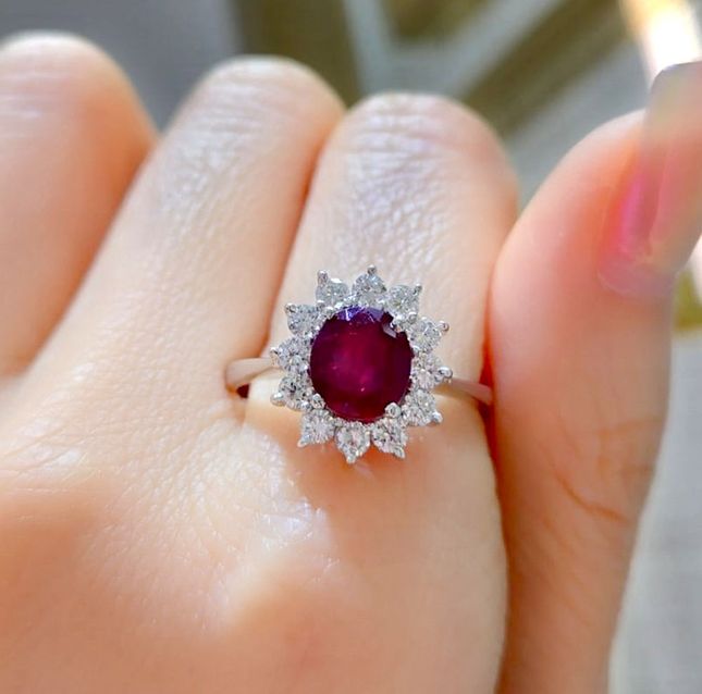 Ruby Oval 1.68ct Ring in 14K White Gold