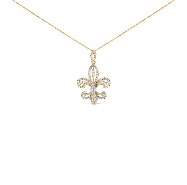 14K Yellow Gold Diamond Fleur Pendant