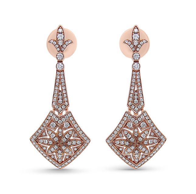 18K Rose Gold Ct Diamond Trellis Drop Earrings