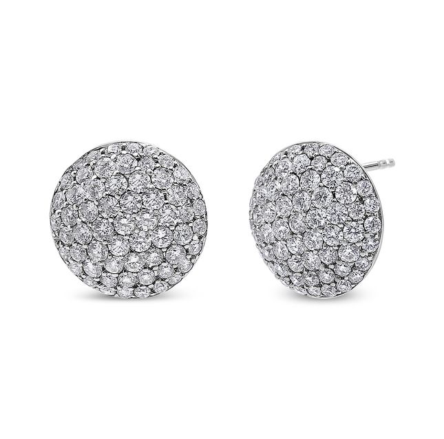 18K White Gold Diamond Disc Stud Earrings