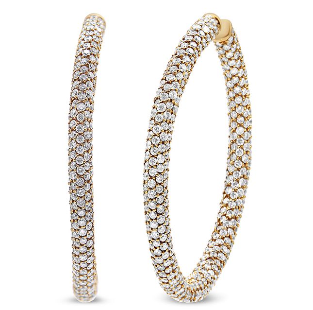 18K Yellow Gold Diamond Hoop Earrings