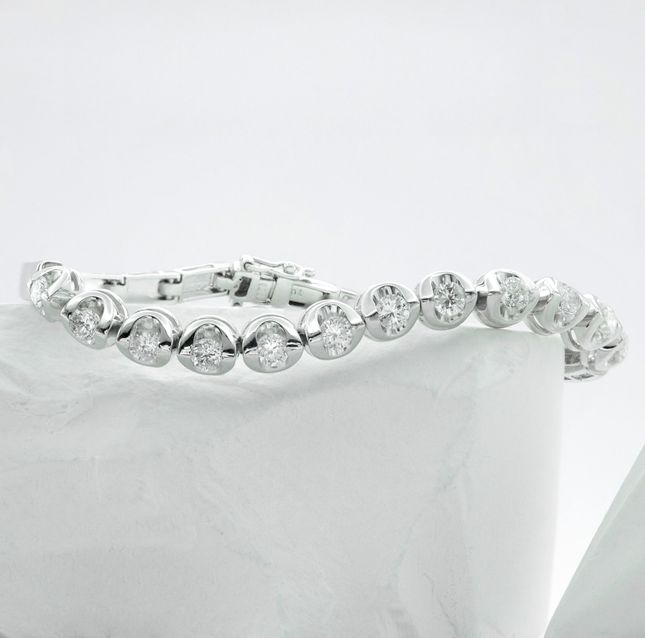 White Gold Diamond Bezel-Set Line Bracelet