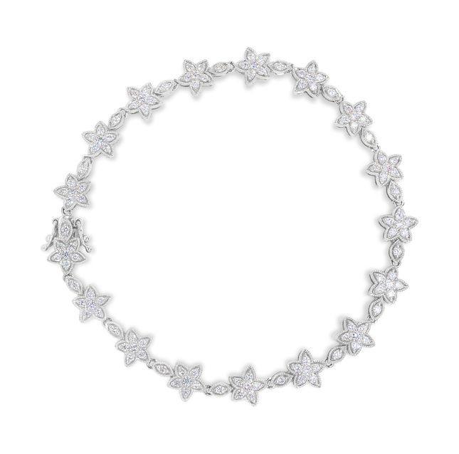 Diamond Flower Link 14K White Gold Bracelet