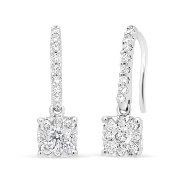 14K White Gold Diamond Dangle Earrings