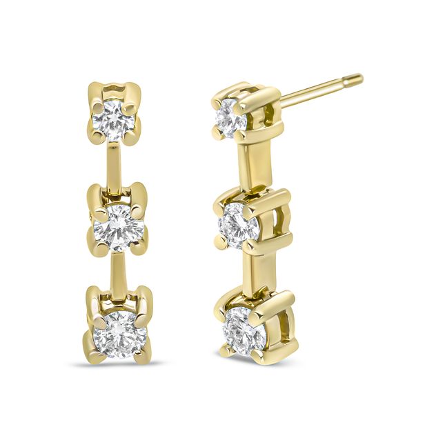Diamond Linear Drop 14K Yellow Gold Earrings