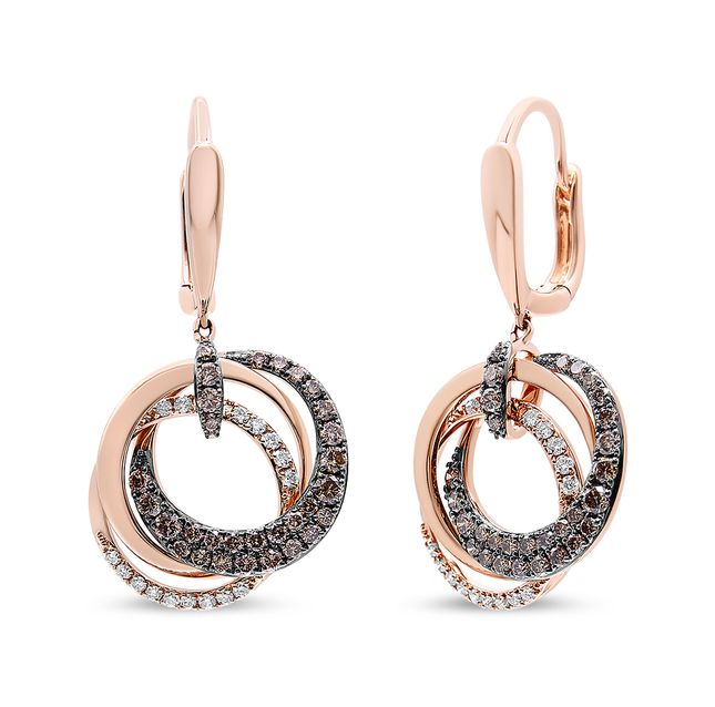 14K Rose Gold White & Brown Hoop Earrings