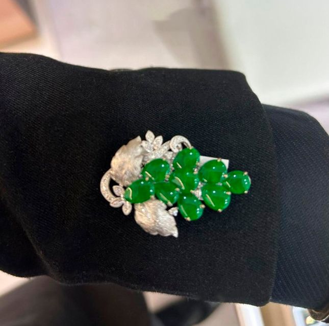 Rare Jadeite Brooch 60.16ct 18K White Gold