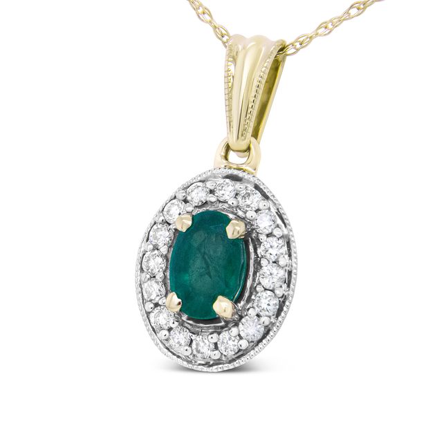 Emerald & Diamond Halo 14K Yellow Gold Pendant
