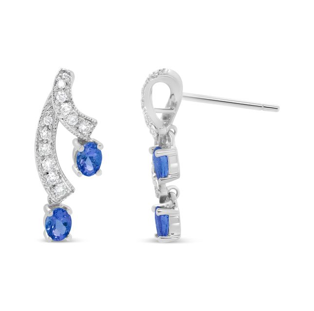 Diamond Tanzanite Drop 14K White Gold Earrings