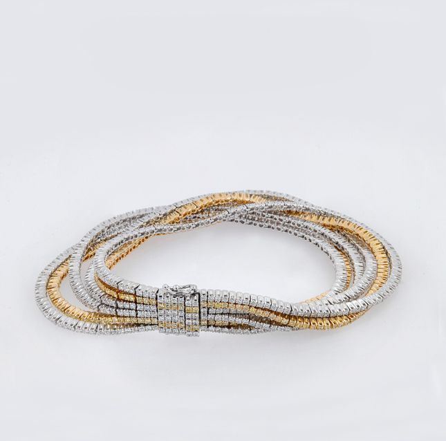 White and Yellow Gold Flexible Pave Diamond Bangle/Bracelet